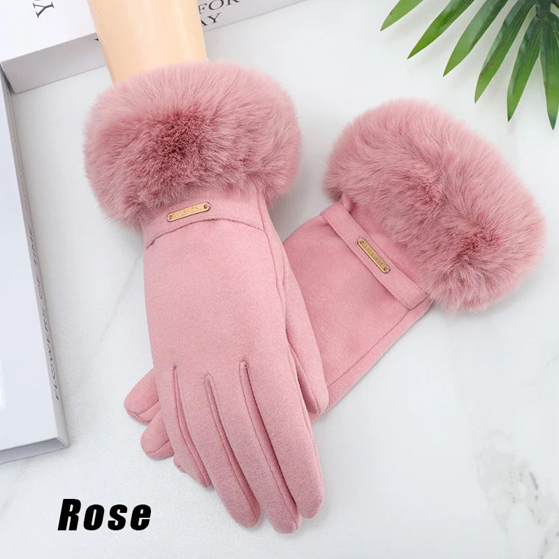 Women's Touchscreen Winter Gloves | Faux Fur Windproof Knit
