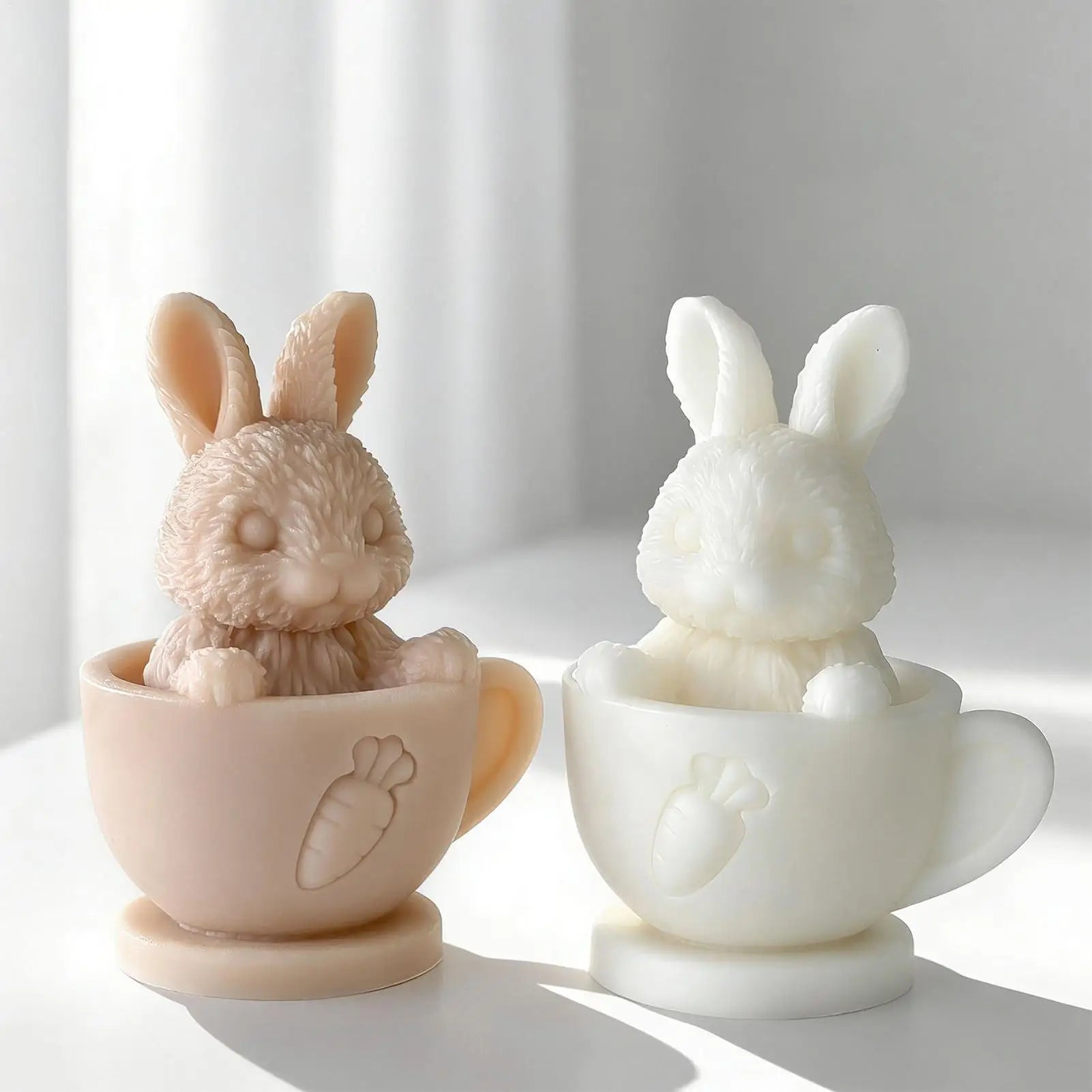Easter Molds Cute Funny Non-Stick Craft Supplies Teacup Rabbit Easter Molds Silicone for Soap Candle Making Wax Resin Plaster Peaceful Pleasures Health and Wellness