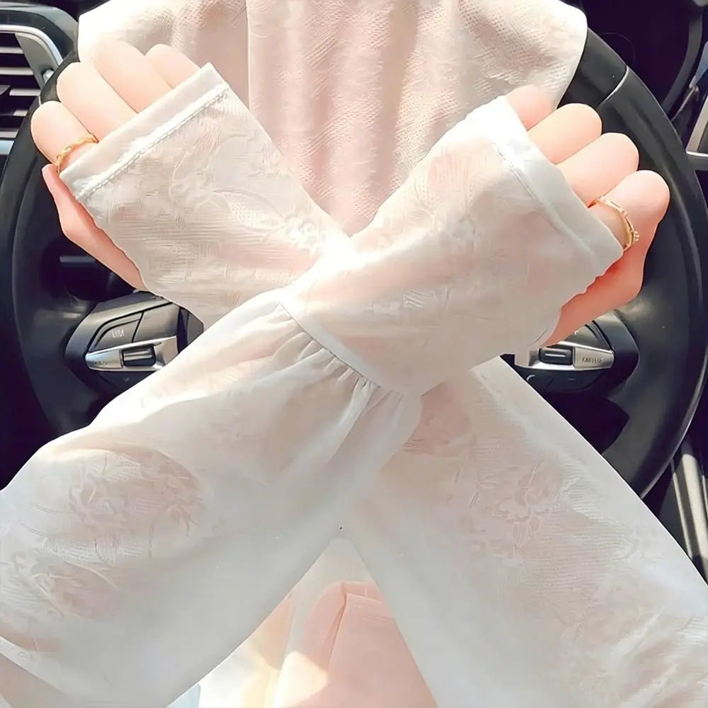 Women's Lace Ice Silk UV Arm Sleeves – Breathable Sun Cover