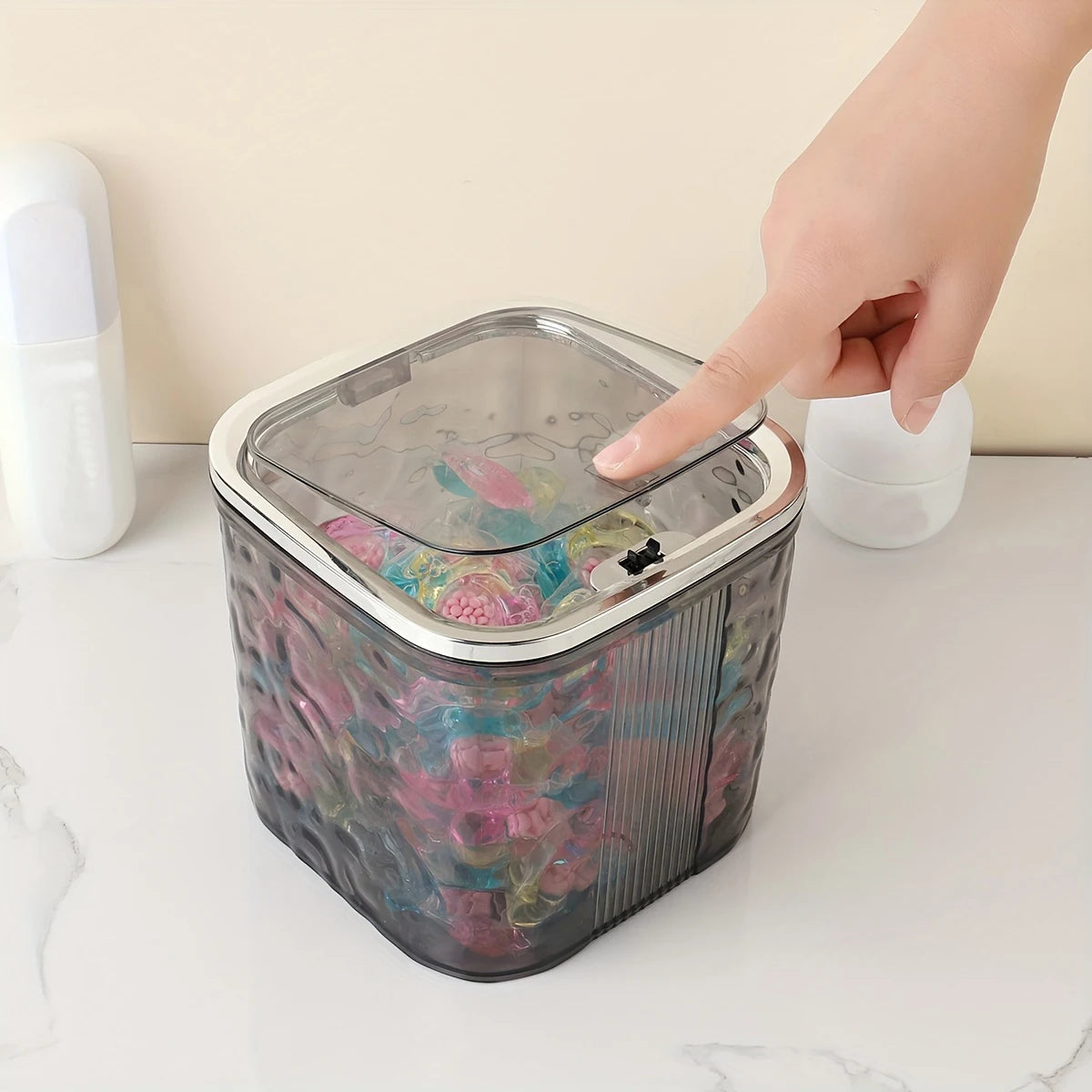 Laundry & Dishwasher Pods Container – Waterproof Square PET Storage Box for Laundry Room Organization