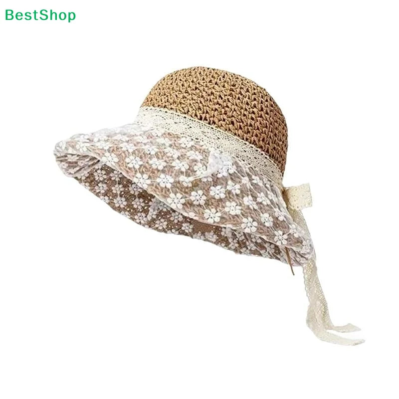 Women's Lace Trim Beach Straw Hat – Breathable Sun Hat