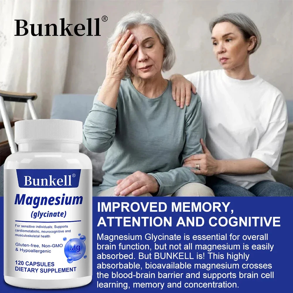 Bunkell Magnesium Glycinate 120 Veggie Caps | High Absorption