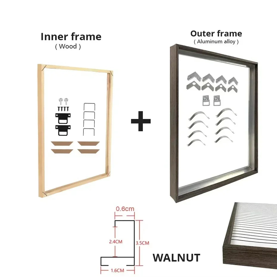 Metal Aluminum Outer Frame and Wooden Inner Frame Canvas Prints Painting DIY Frame Kit Multi-color for Home Decoration Peaceful Pleasures Health and Wellness 50x70cm WALNUT Set