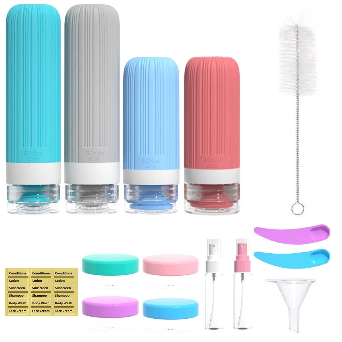Silicone Travel Bottles Set, Portable Shampoo & Shower Gel Containers, Small Sample Storage, Ideal for Outdoor Trips Peaceful Pleasures Health and Wellness MULTI