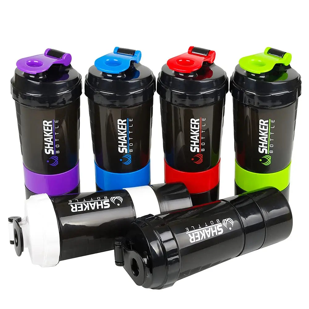 3-Layer Protein Shaker Bottle 600ml – Powder & Pill Storage