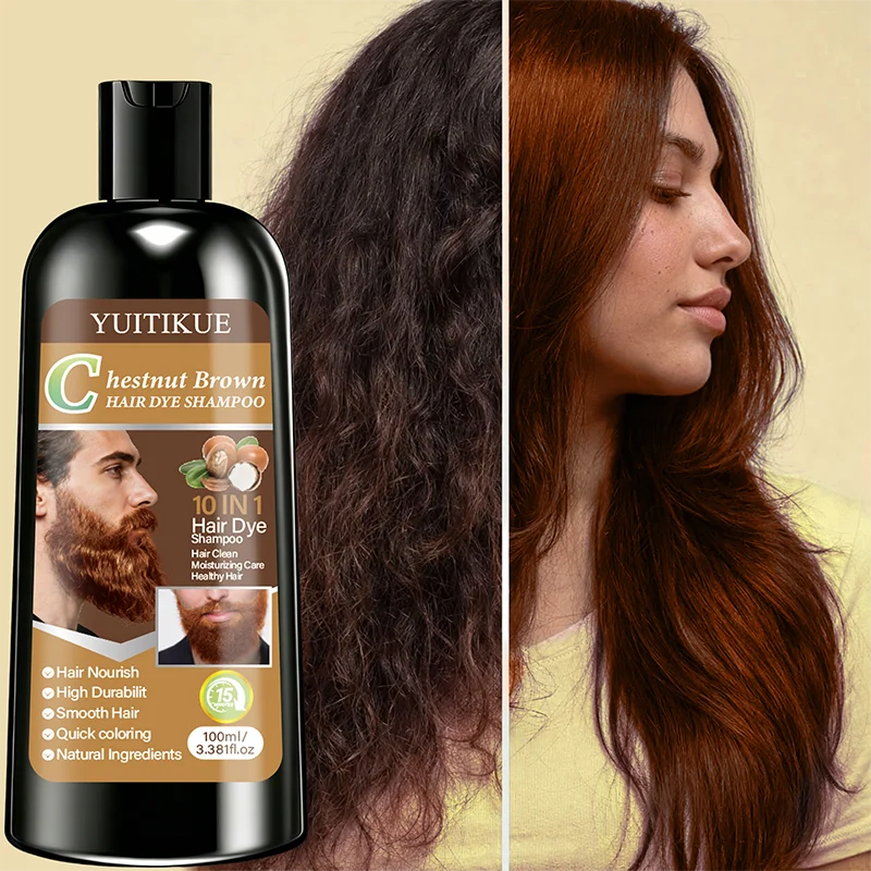 YUITIKUE Chestnut Brown Hair Dye Shampoo 100ml 10-in-1 Natural Ingredients Quick Coloring Nourishing Hair Care Peaceful Pleasures Health and Wellness