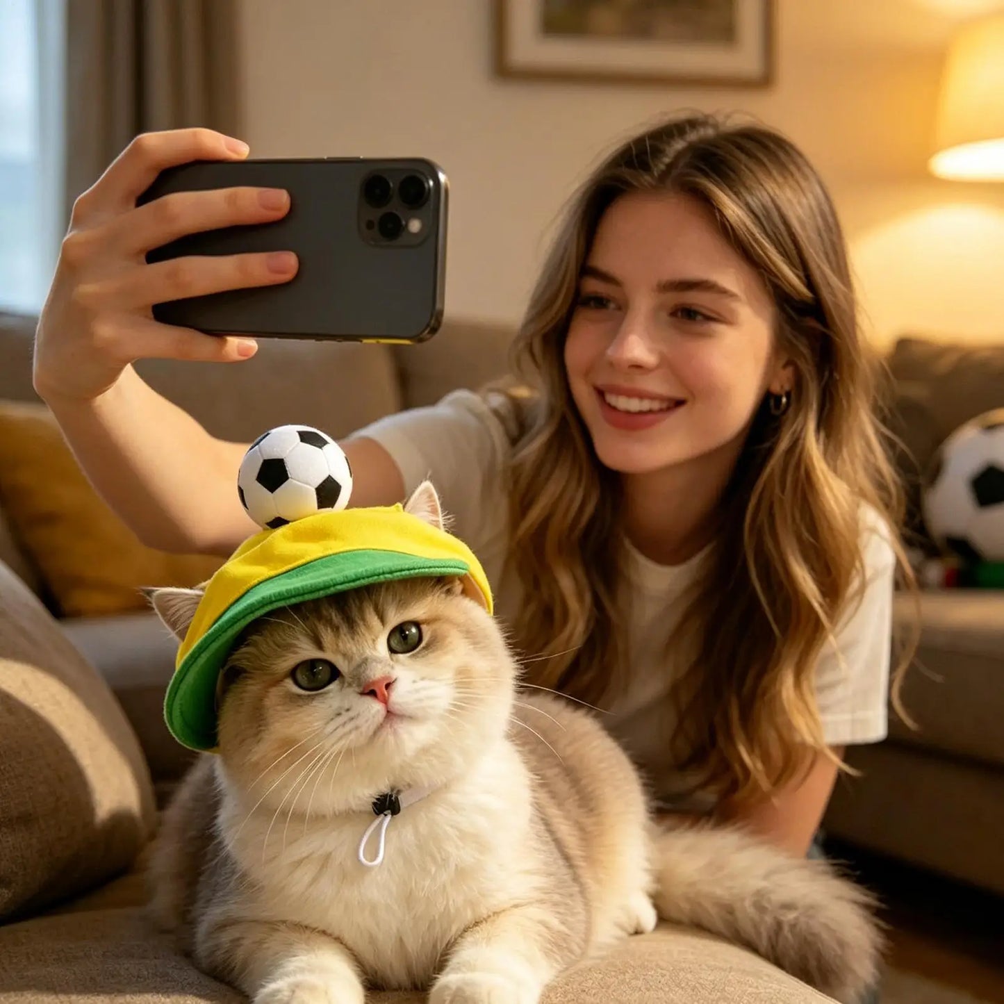 Soccer Design Cat & Small Dog Sun Visor Hat with Ear Holes