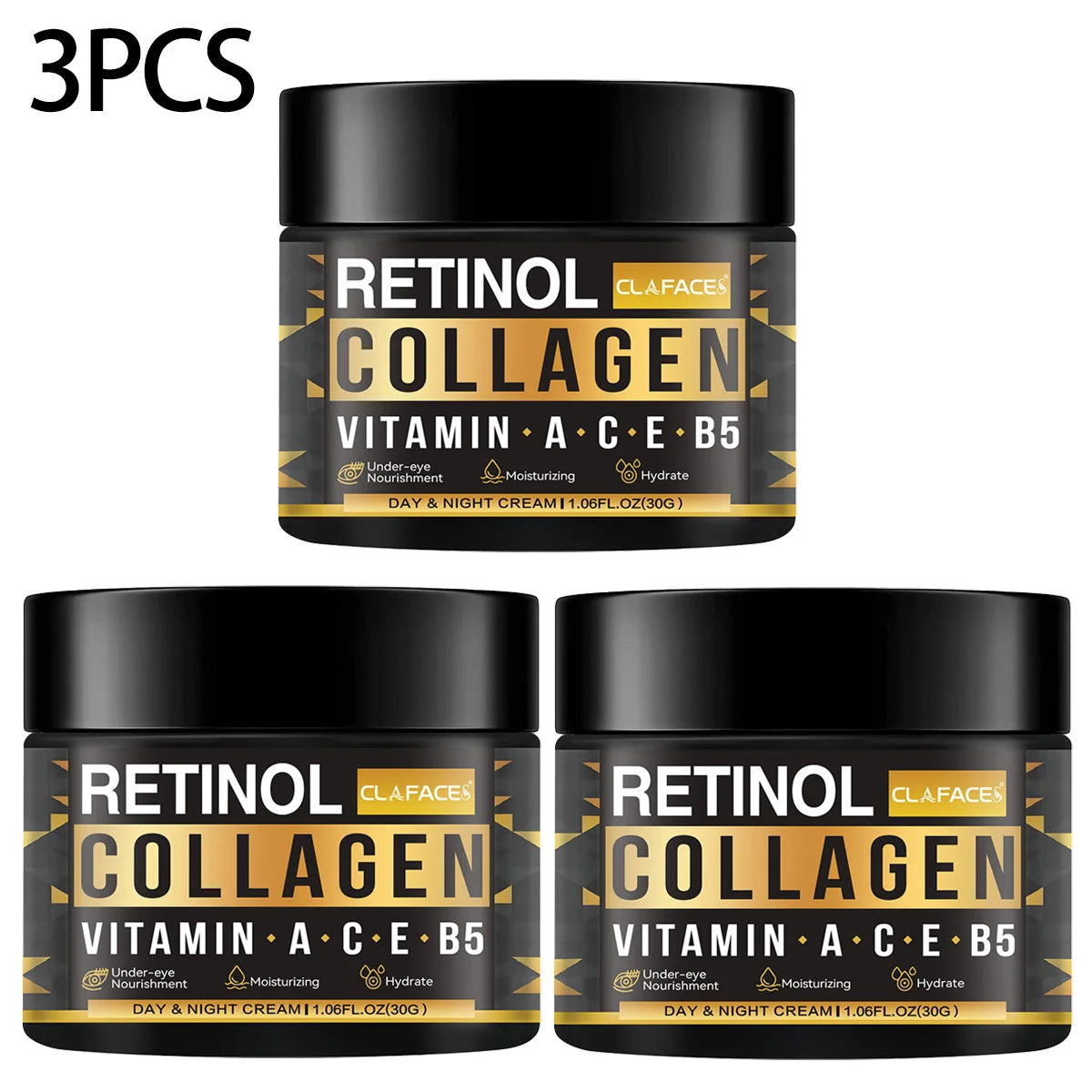 Men's Retinol Collagen Face Cream Skincare Moisturizing Brightening Hydrating Smooth Wrinkles Firming Facial Men Skin Care Peaceful Pleasures Health and Wellness 30g-3PCS