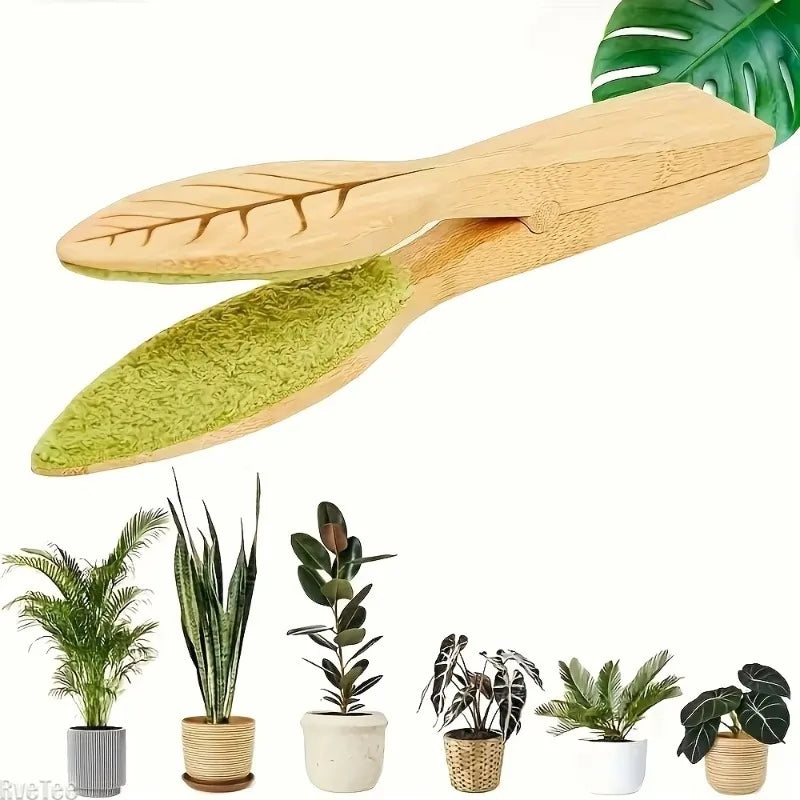 Bamboo Plant Leaf Cleaning Tongs | Houseplant Duster Brush