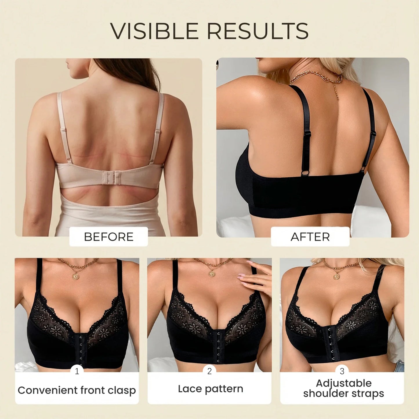 Lace Front Clasp Wire-Free Push-Up Bra | Everyday Comfort