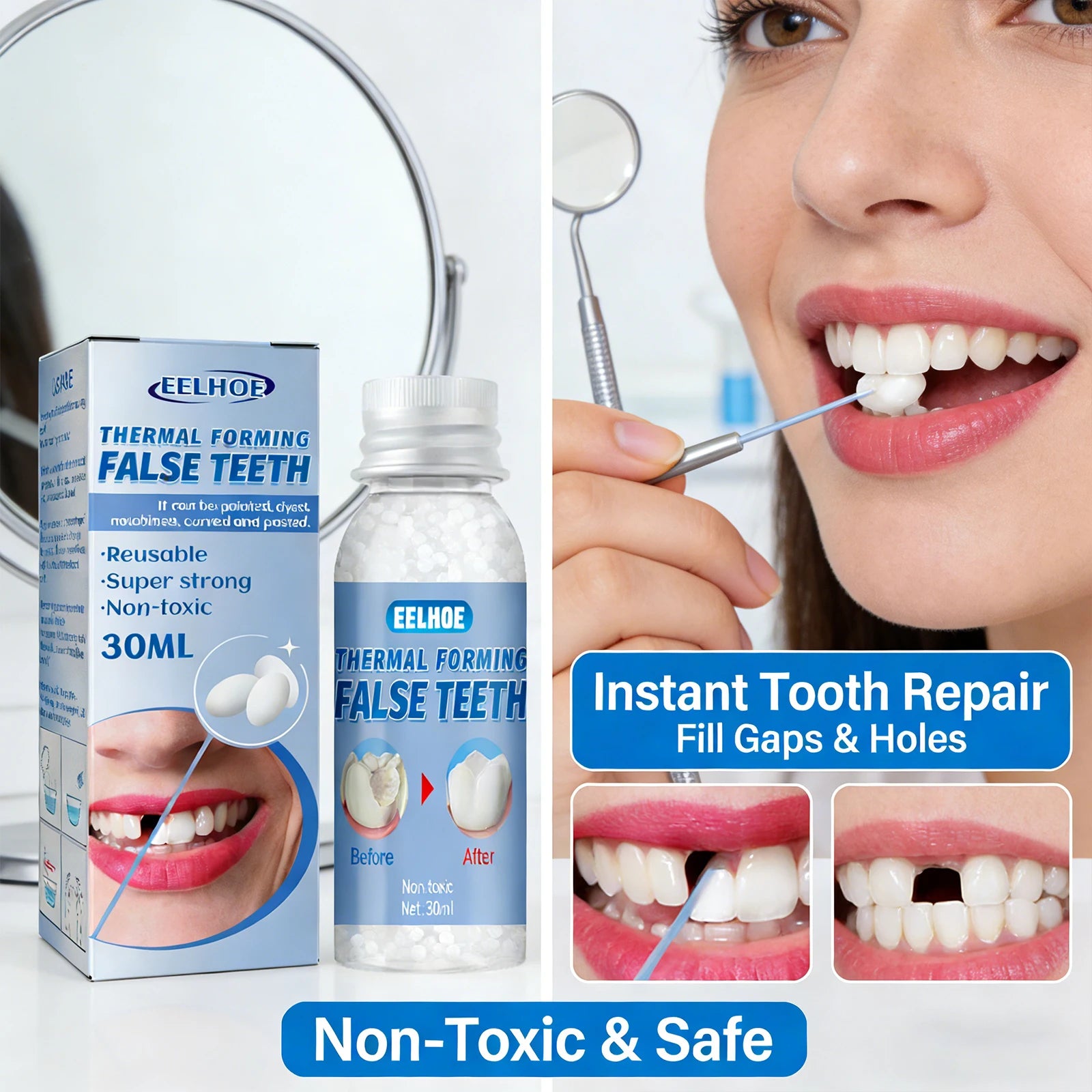 Thermal Forming False Teeth Quickly Filling Gap Between Teeth Avoid Dust Bacteria High Wear Resistance Shapeable Dental Adhesive Peaceful Pleasures Health and Wellness