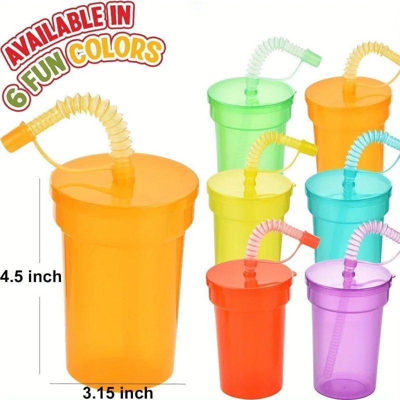 6-Pack Neon Sipper Cups with Lid & Straw | Spill-Proof Reusable