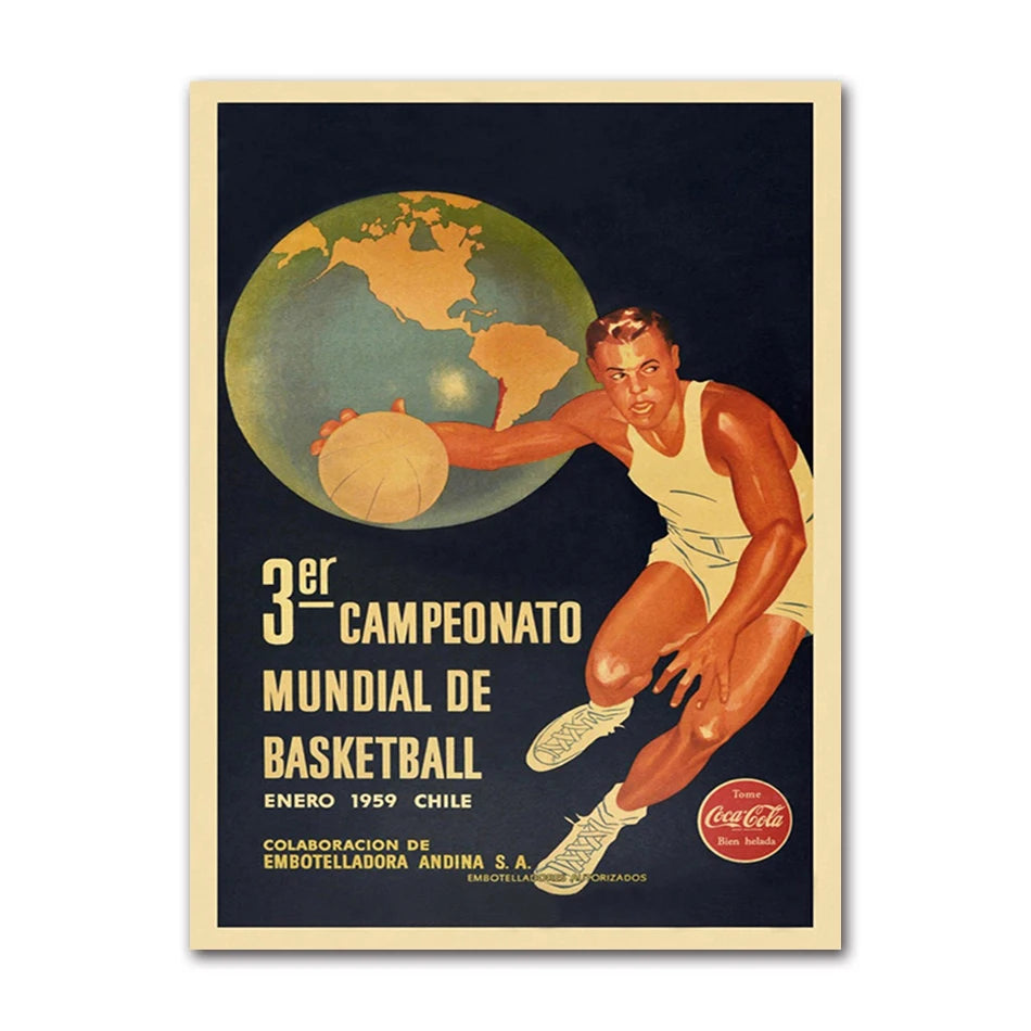 Retro Sports Poster Vintage Travel Wall Art Print Boxing Rugby Football Basketball Canvas Painting Pictures for Home Decoration Peaceful Pleasures Health and Wellness 61771-13 20x30cm Unframed