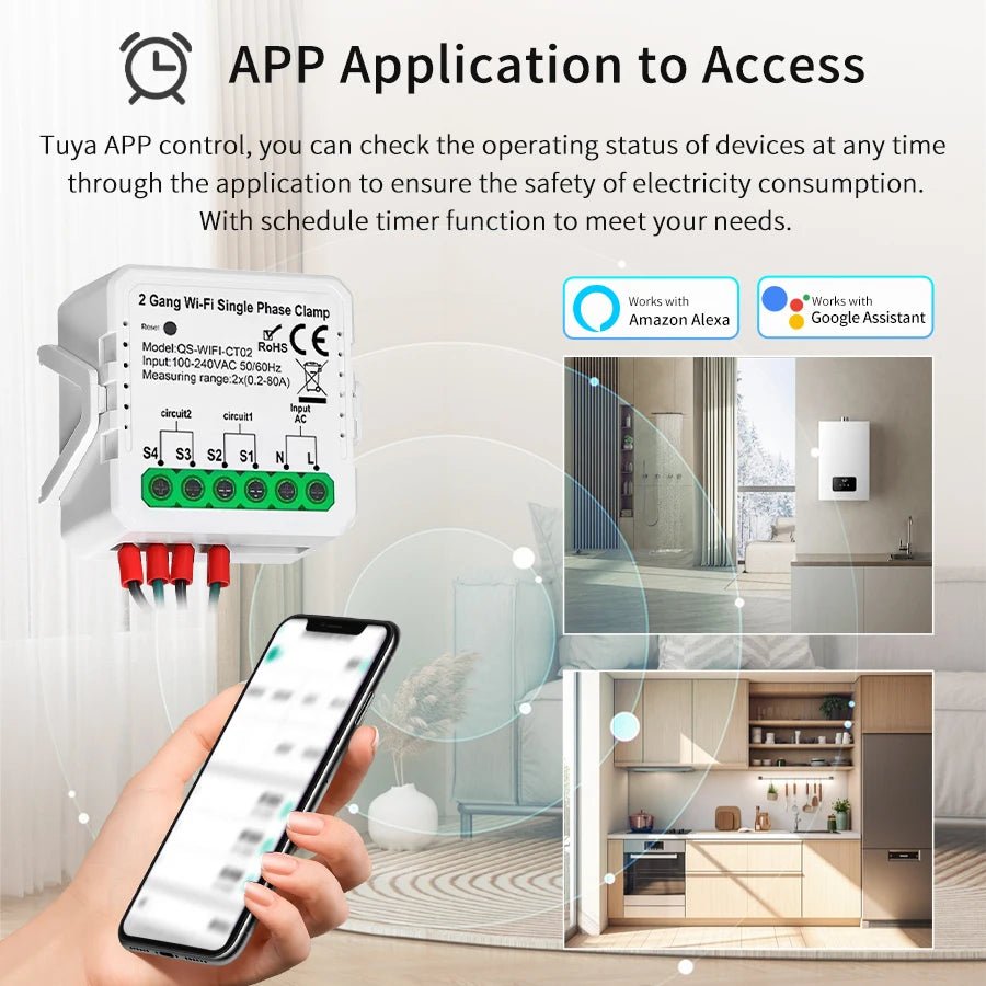 Tuya WiFi Digital Energy Smart Meter 1/2 CH 80A Current Transformer Clamp Solar PV System Power Production Consumption Monitor Peaceful Pleasures Health and Wellness