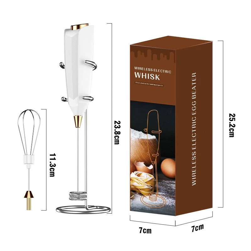 3-in-1 Wireless Electric Milk Frother Handheld Coffee Foam Maker Battery Powered Fast 15s Frothing Suitable For Lattes Peaceful Pleasures Health and Wellness White 3-in-1