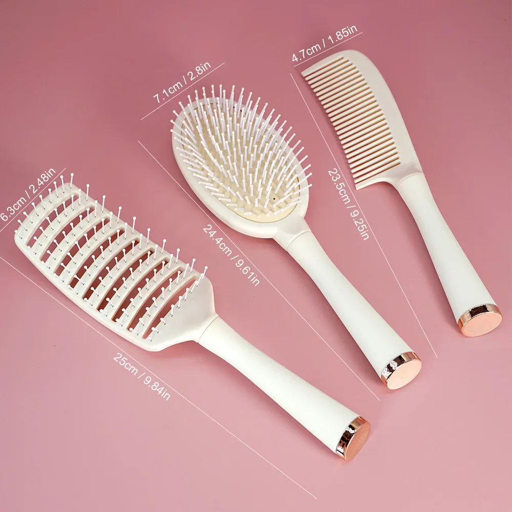 3-Piece Hair Comb Set – Cushion, Wide Tooth & Hollow Comb