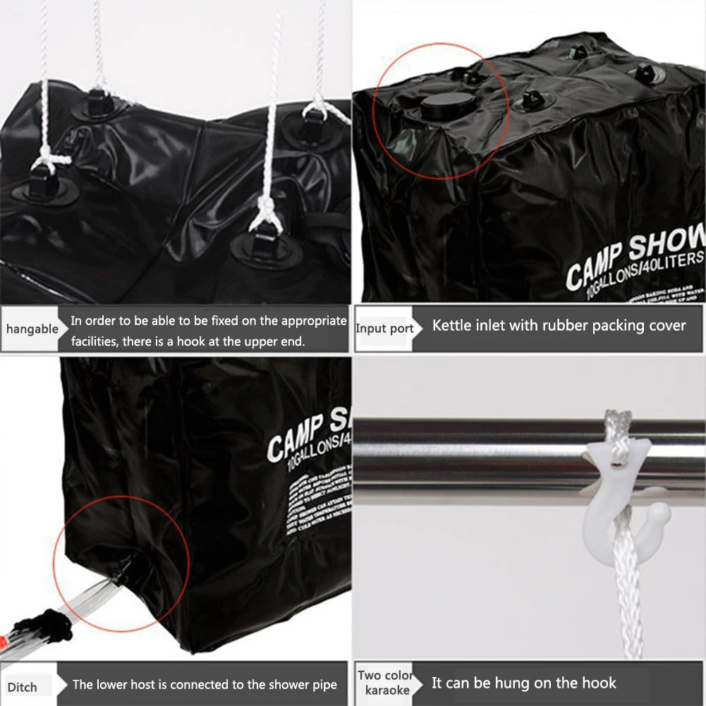 40L Solar Outdoor Shower Bag | UV Coating PVC for Camping Peaceful Pleasures Health and Wellness