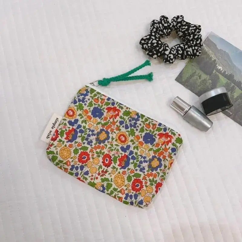 Floral Cotton Mini Cosmetic Pouch | Travel Makeup Organizer