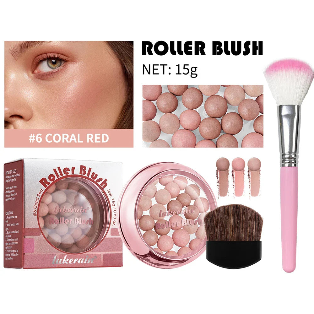 Roll-On Shimmer Blush with Brush – Lightweight, Long-Lasting