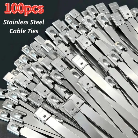 100PCS Metal Cable Ties Self Locking Stainless Steel Ties Strap Reusable Heavy Duty Cables Tie Fastening Rings For Exhaust Pipe Peaceful Pleasures Health and Wellness