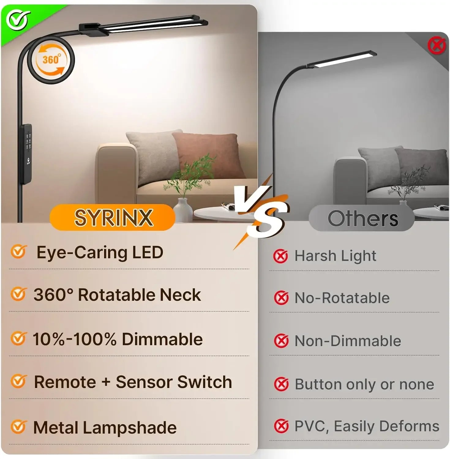 14W 2000LM LED Floor Lamp with Gesture & Remote Control, Dimmable Dual Head Goose-Neck Standing Light for Living Room Office Peaceful Pleasures Health and Wellness
