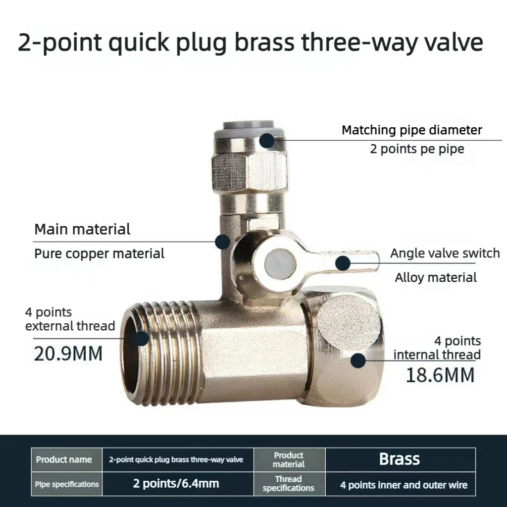Copper 3-Way Shut-Off Valve 1/4" & 3/8" | RO Water Adapter
