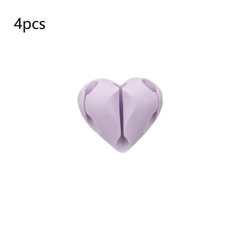 Self Adhesive Silicone Heart Shaped Cable Organizer 4PCS USB Charging Desk Clip Holder Home Office Wire Holder Clip Peaceful Pleasures Health and Wellness Purple