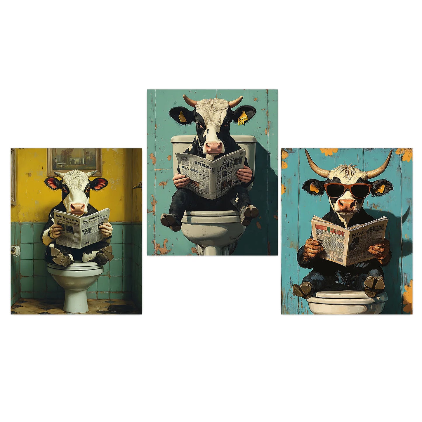 Retro Funny Cow Canvas Poster | Vintage Bathroom Wall Art Canvas Wall Art Peaceful Pleasures Health and Wellness 01 50x70cm NoFrame China Mainland