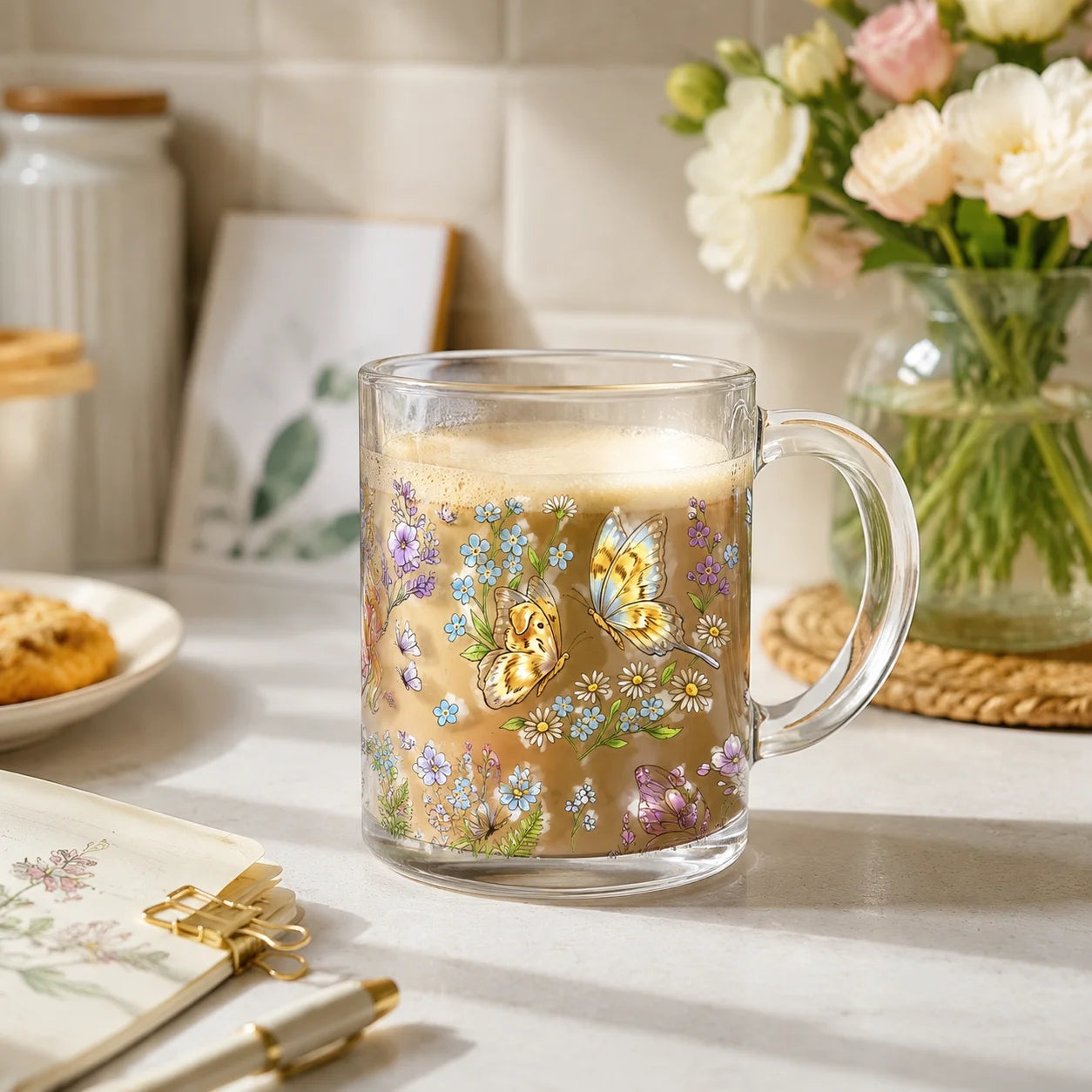 Butterfly Floral UV DTF Stickers – Waterproof Decals for Cups