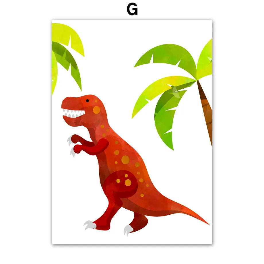 Watercolor Dinosaur Wall Art Canvas Print Cute Cartoon Dino Tropical Volcano Meteor Poster Kids Nursery Bedroom Playroom Deco Peaceful Pleasures Health and Wellness G 40x50cm Unframed