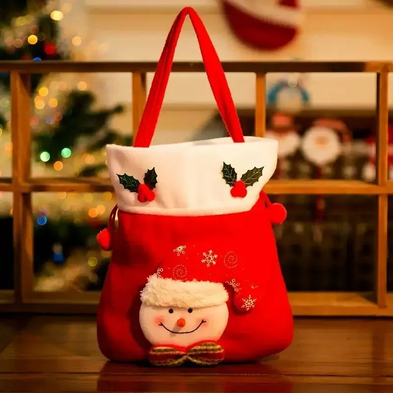 Christmas Gift Bags Santa Snowman Moose Drawstring Goodie Bags