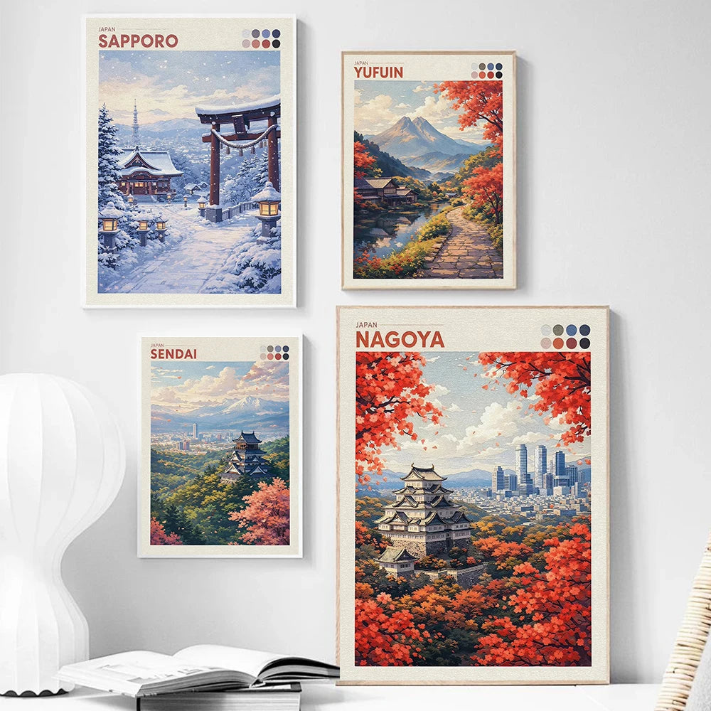 Japan Autumn Cityscape Posters Yokohama Shizuoka Hakodate Modern Prints Canvas Painting Wall Art Picture Home Living Room Decor Peaceful Pleasures Health and Wellness