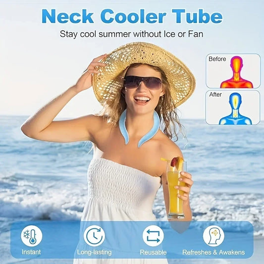 Wearable Neck Cooler Reusable Cooling Tube for Summer Freeze Activated Neck Sleeve Hot Weather Relief for Outdoor Work/Travel Peaceful Pleasures Health and Wellness