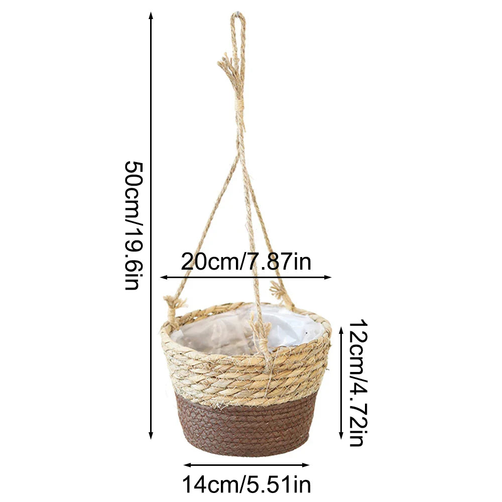Handwoven Rattan Hanging Basket Planter for Orchids & Flowers