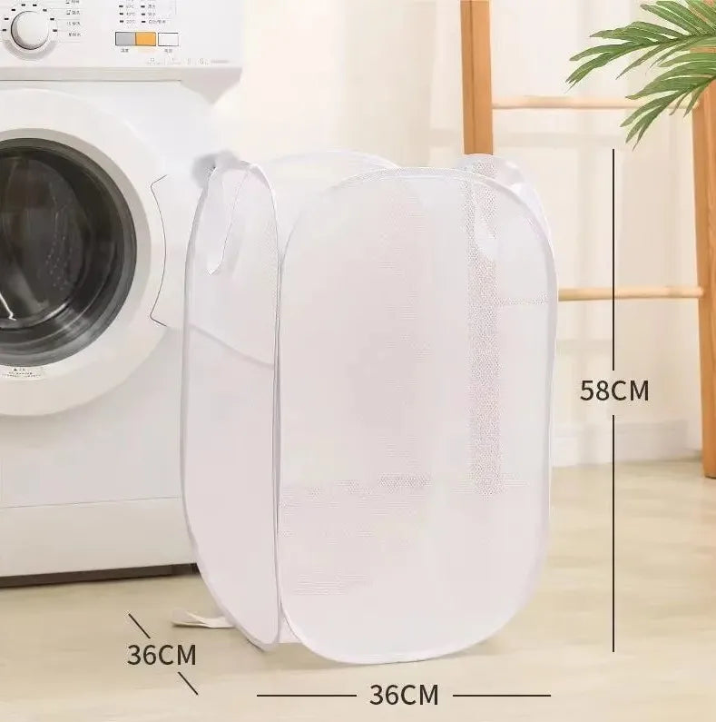 1pc Handy Laundry Mesh Popup Hamper, Foldable Lightweight Basket For Washing, Durable Clothing Storage Peaceful Pleasures Health and Wellness White B