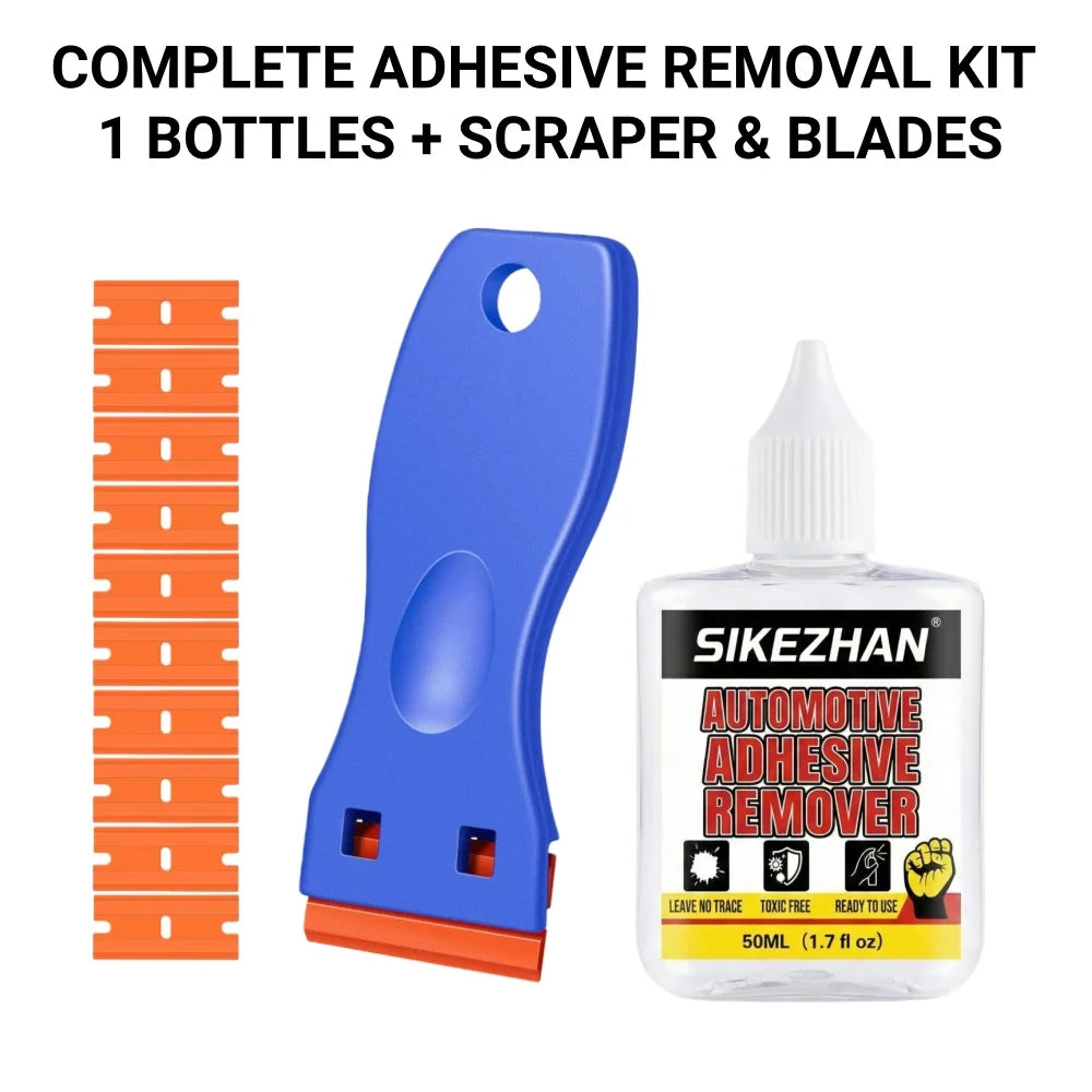 Automotive Adhesive Remover Kit with Scraper & Blades - Safe for Car Paint, Glass, Decal, Sticker, Emblem & Vinyl Glue Removal Peaceful Pleasures Health and Wellness Full Set