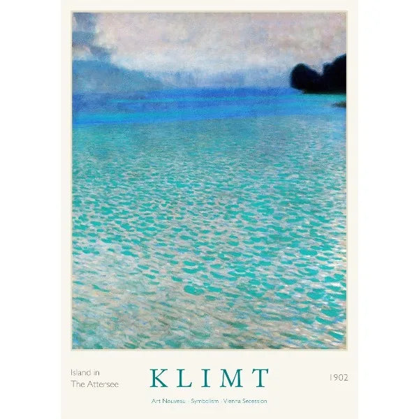 Gustav Klimt Art Print Exhibition Poster Farmhouse Birch Tree Pond Landscape Canvas Painting Wall Art for Living Room Home De Peaceful Pleasures Health and Wellness 12 40x50cm Unframed