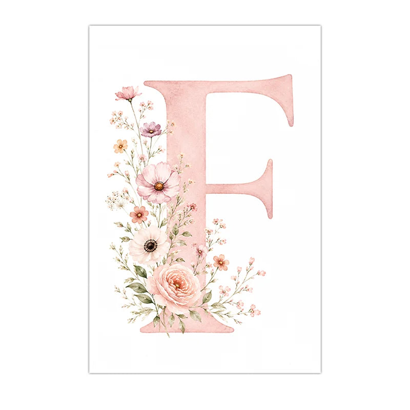 Custom Alphabet Wall Art Floral Rainbow Letter Canvas Painting Pink Poster Print Kids Room Wall Decor Peaceful Pleasures Health and Wellness