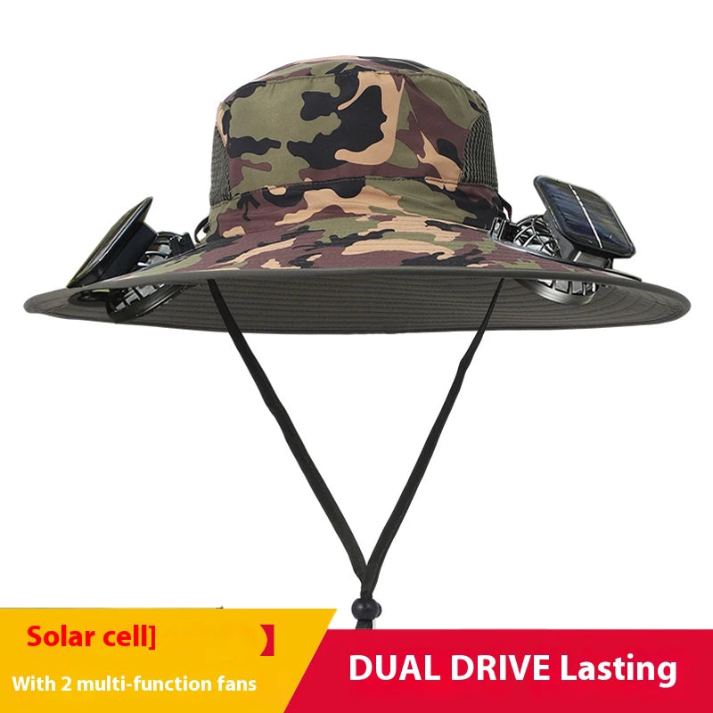 [Solar Fan Hat] Detachable Dual Fans Outdoor Solar-Powered Multifunctional Fan Hat - Adjustable Three-Speed Wind with USB Chargi Peaceful Pleasures Health and Wellness Style K Adjustable