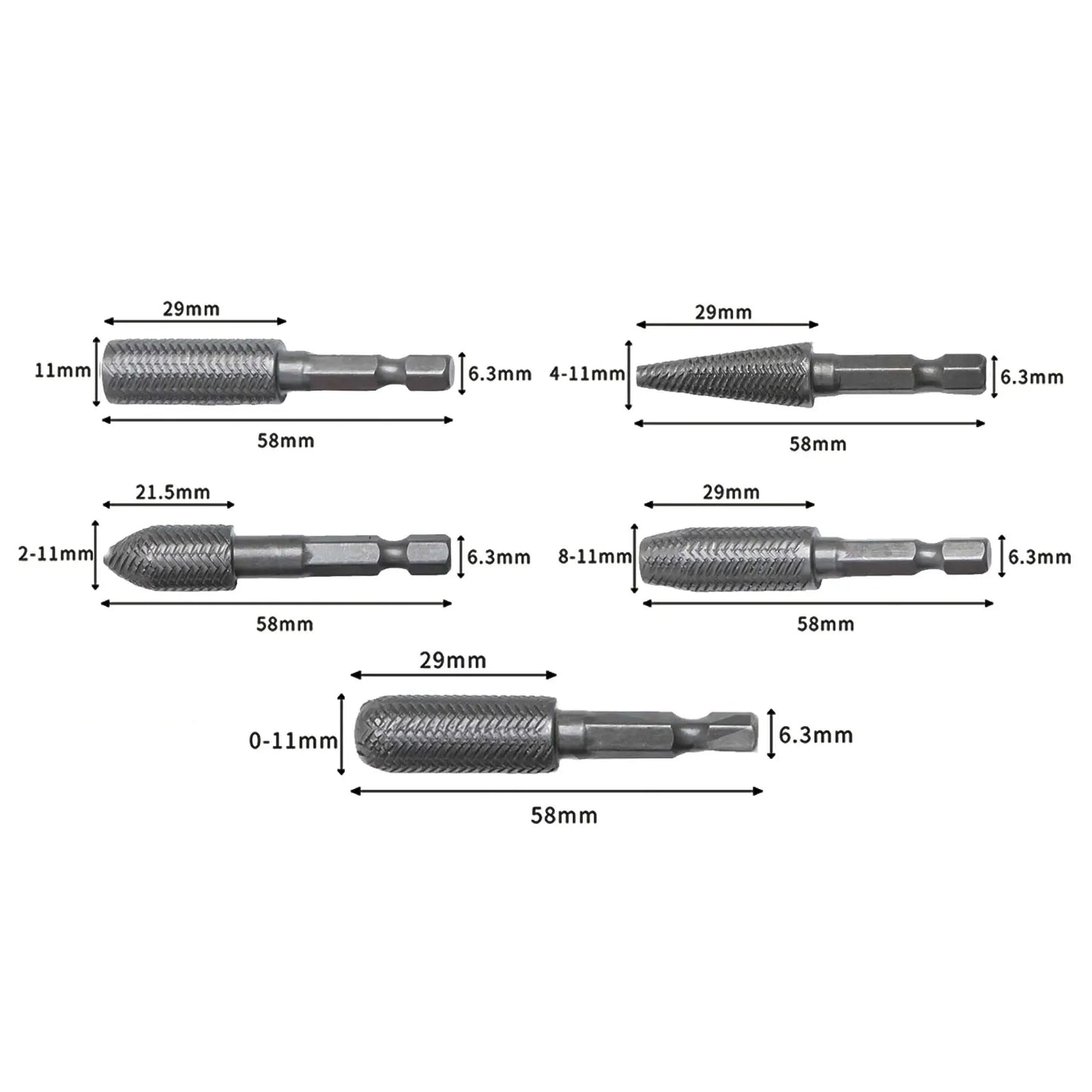 5-Piece Hex Shank Rotary Rasp Burr Set – Grind, Mill & File Steel