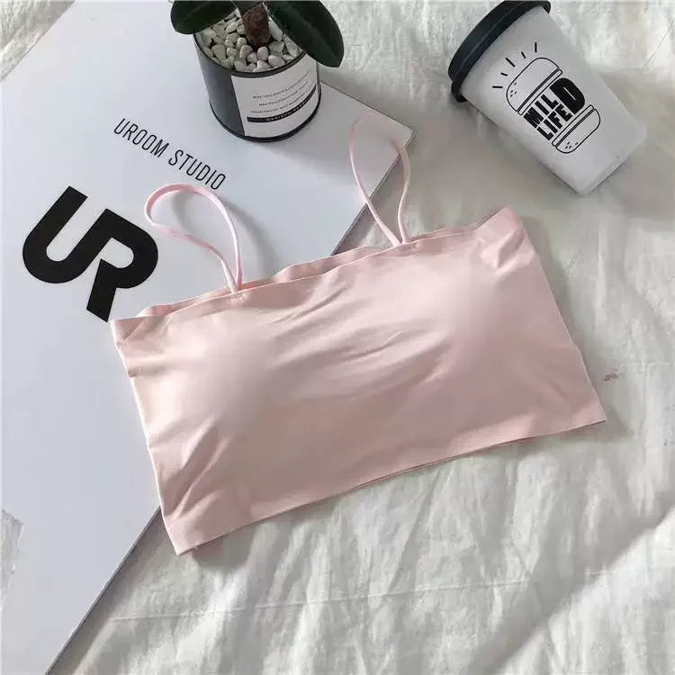 Seamless Tube Top Camisole Bra for Women, Padded Wireless Crop Top Underwear with Beauty Back, Comfortable & Soft Peaceful Pleasures Health and Wellness Pink weigth 40-65kg