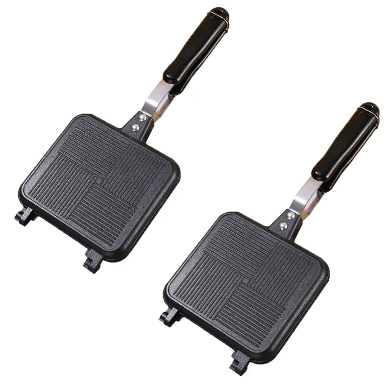Double-Sided Non-Stick Sandwich Maker Iron Bread Toast Breakfast Machine Waffle Pancake Baking Barbecue Oven Mold Grill Frying Peaceful Pleasures Health and Wellness 2pcs