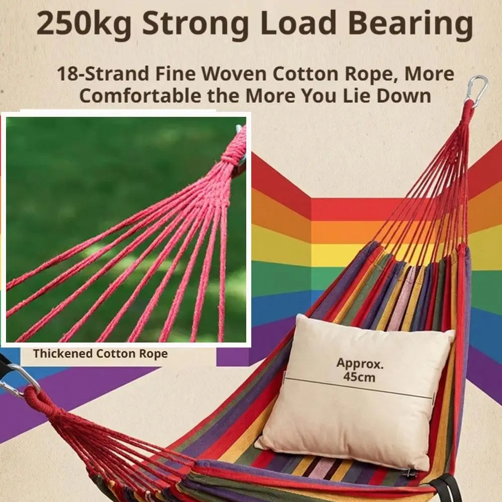 Outdoor Hammock Portable Camping Hammock Durable Canvas Hanging Bed Soft Breathable 2 Person Hammock Garden Backyard Travel Peaceful Pleasures Health and Wellness