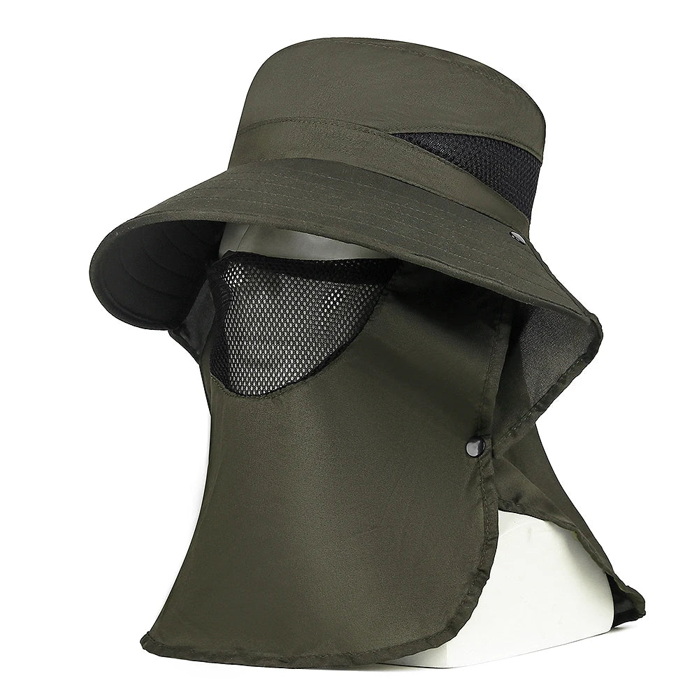 Outdoor Climbing Sun Protection Face Mask Fishing Hat Summer Autumn Casual Sunshade Hat With Face &Neck Protection Sunscreen Peaceful Pleasures Health and Wellness Army Green