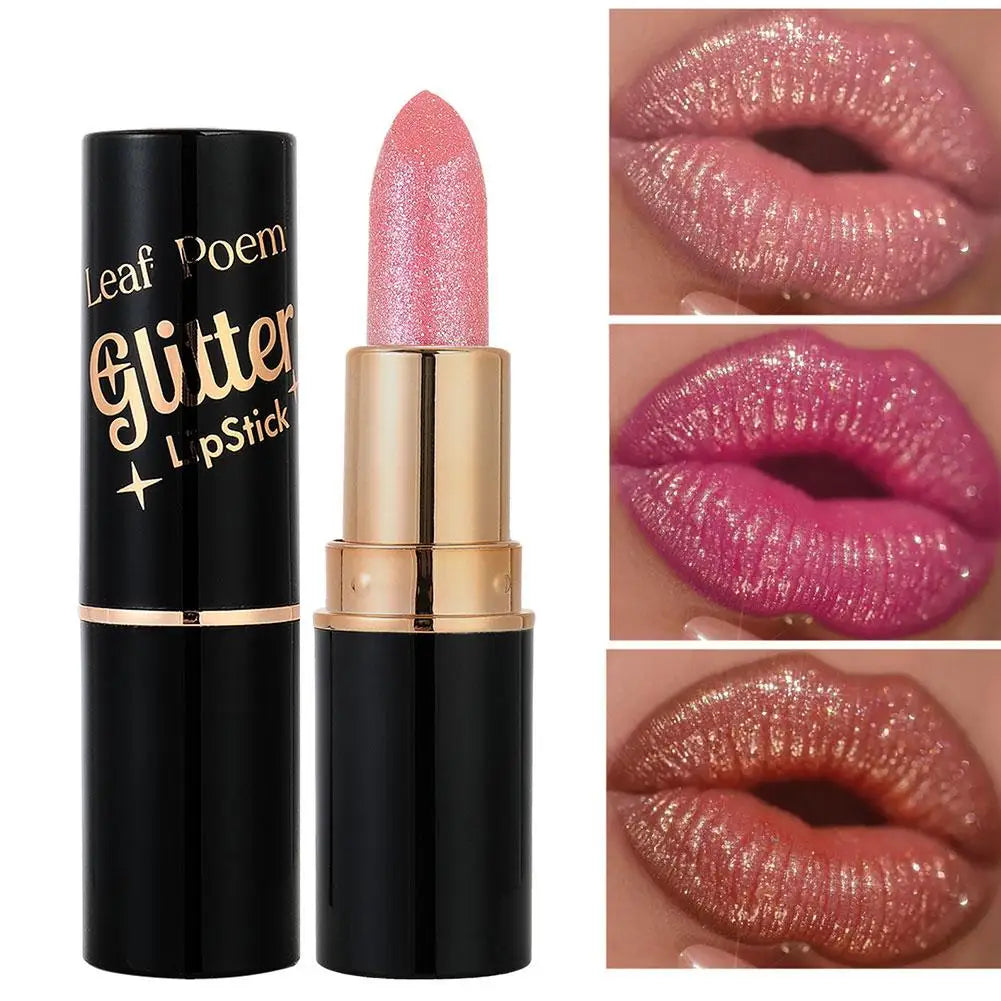 6 Colors Glitter Lipstick Waterproof Lasting Diamond Pearlescent Metallic Lipstick Women Lips Makeup Cosmetic Peaceful Pleasures Health and Wellness