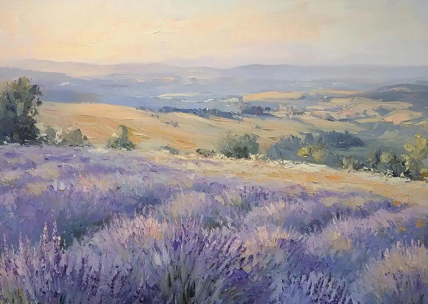 Purple Flower Field Canvas Wall Art | Spring Landscape Print