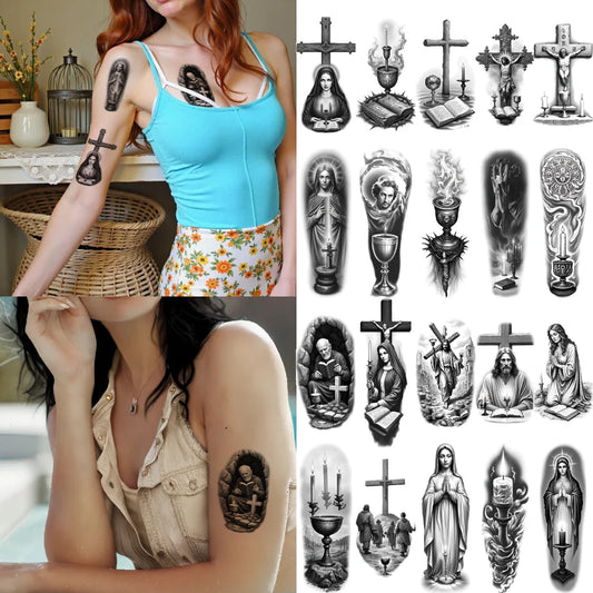 12pcs Spiritual Temporary Tattoos – Dove, Cross & Praying Woman Temporary Tattoo Set Oasis Select