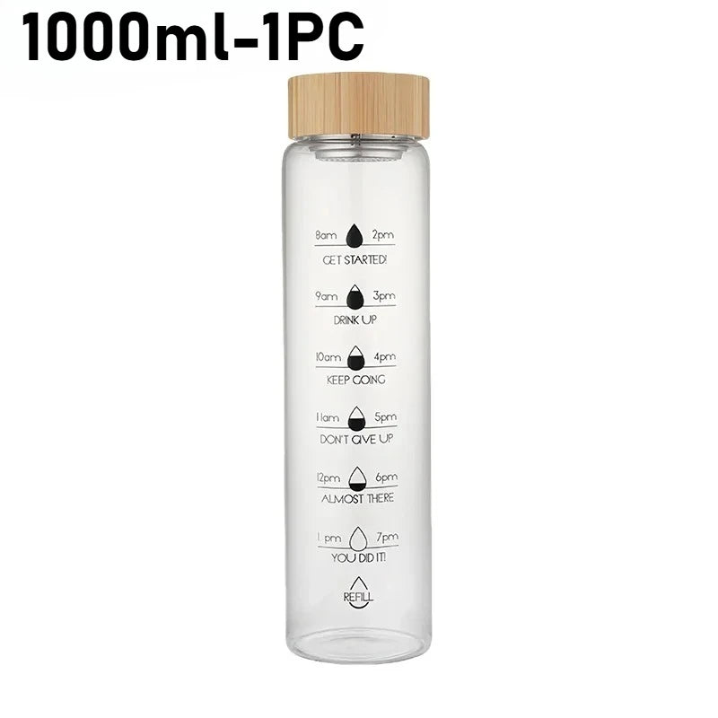 Borosilicate Glass Water Bottle | Bamboo Lid & Time Marker