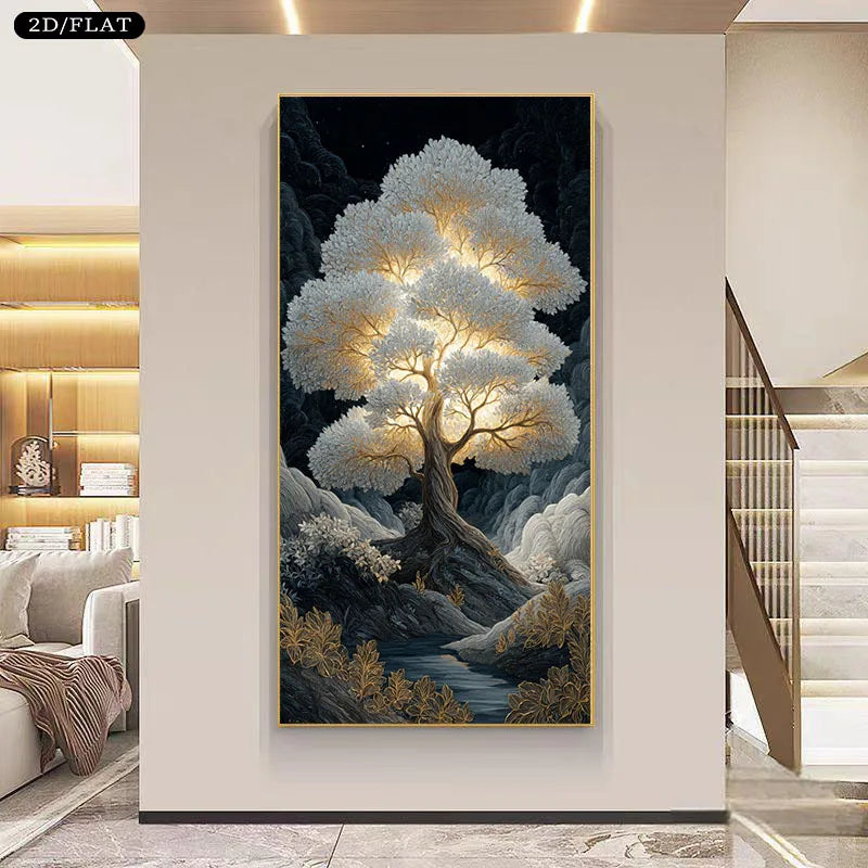 1pc Glowing Tree in Mystical Forest Canvas Frameless Hanging Poster Suitable for Living Room, Bedroom, Home Office Modern Decor Peaceful Pleasures Health and Wellness