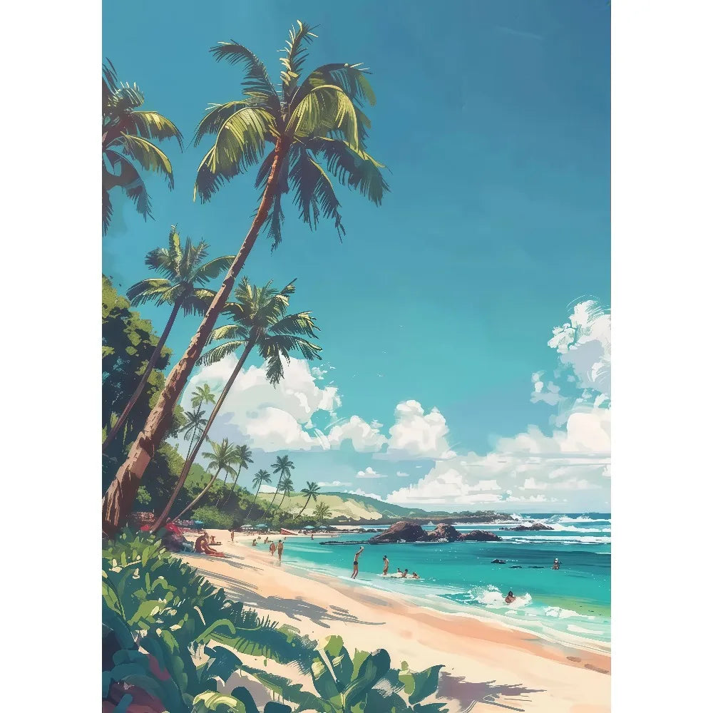 Anime Summer Landscape Canvas Wall Art | Beach Forest Cabin